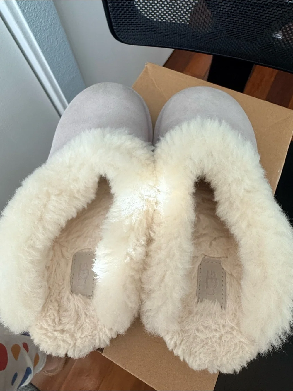 UGG kids Cream Suede Shearling-Lined Slip-On Slippers